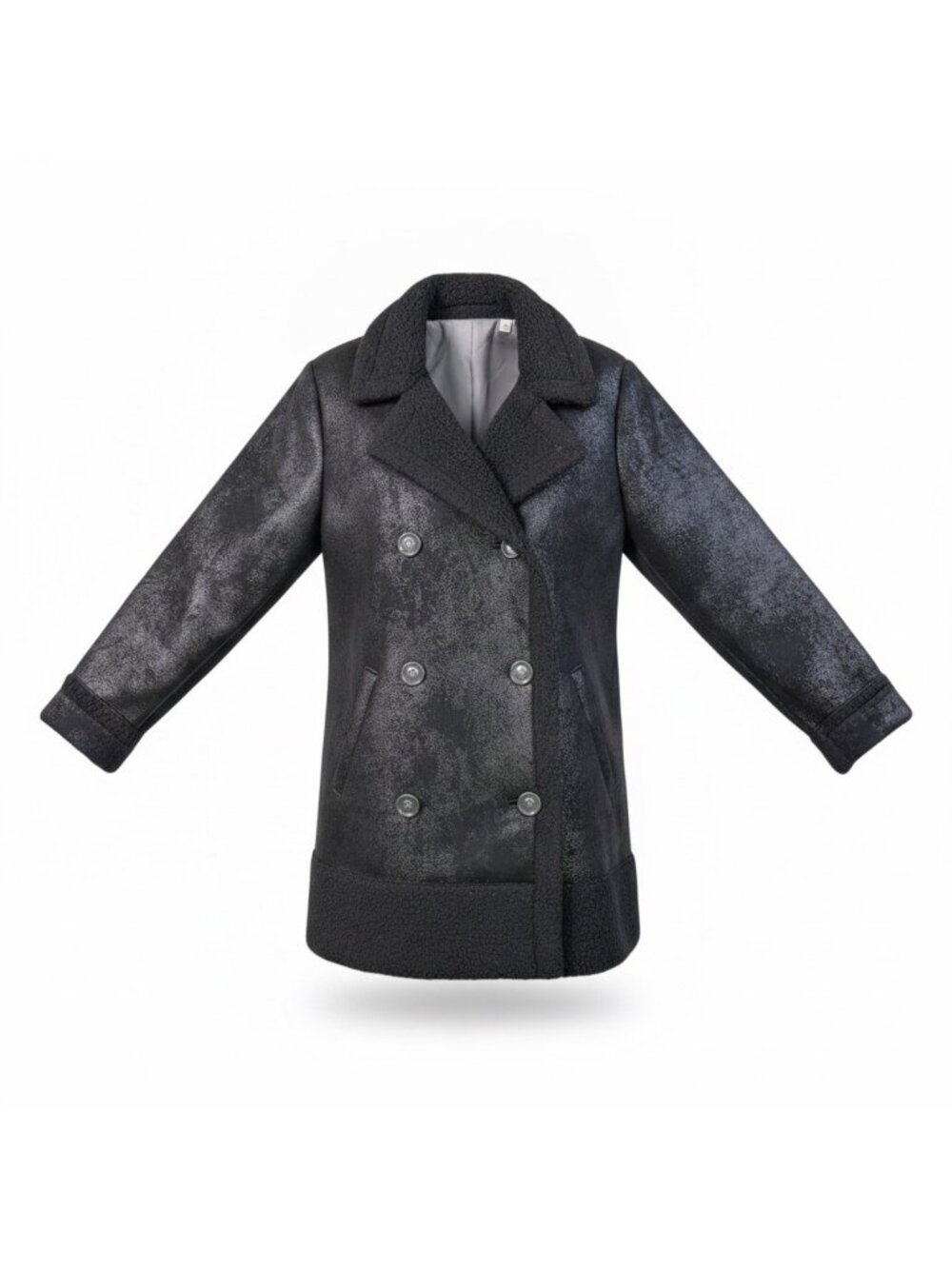 Candace Cameron Bure Womens Black Double Breasted Sherpa Peacoat Jacket Size S